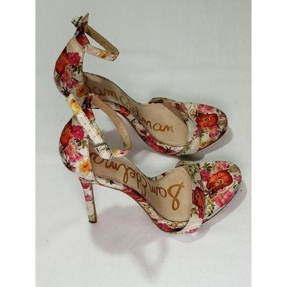 Sam Edelman Eleanor Floral Print Ankle Strap Heels Size 7 Women's Shoes - Picture 3 of 13